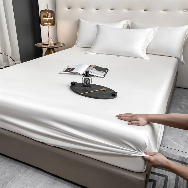 Natural Mulberry Silk Fitted Sheet | Luxury Mattress Cover King Queen Custom Size