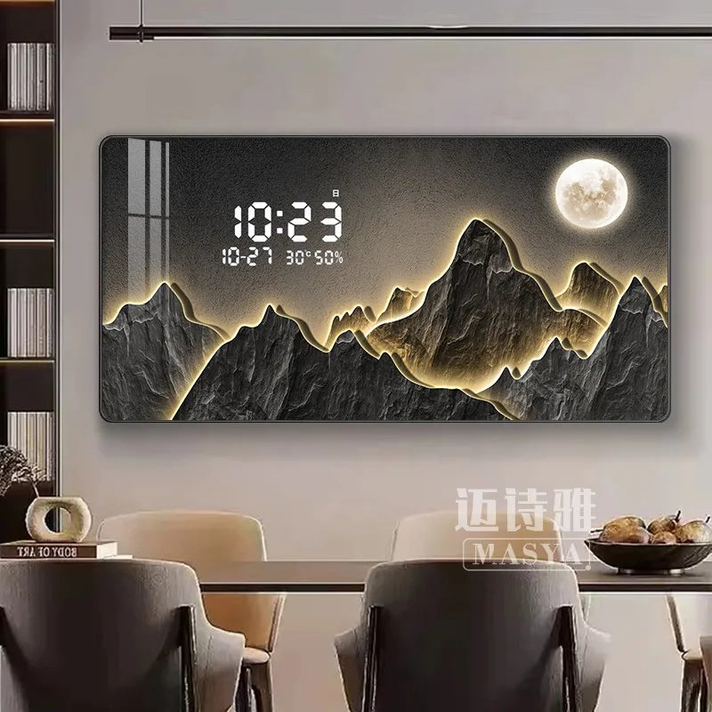 Modern Luxury Digital Wall Clock | Silent Perpetual Calendar for Living & Dining Room