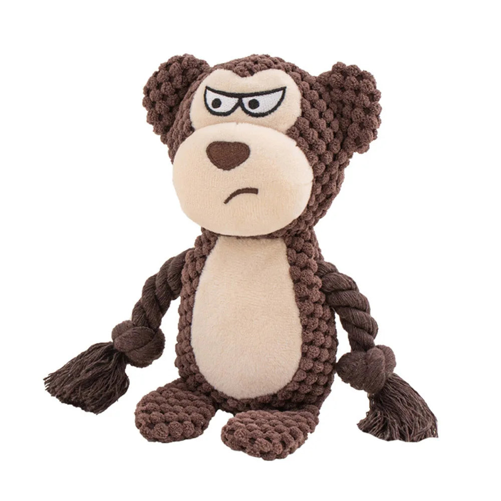 Squeaky Plush Dog Chew Toy | Crinkle & Cotton Rope Interactive Puppy Toy