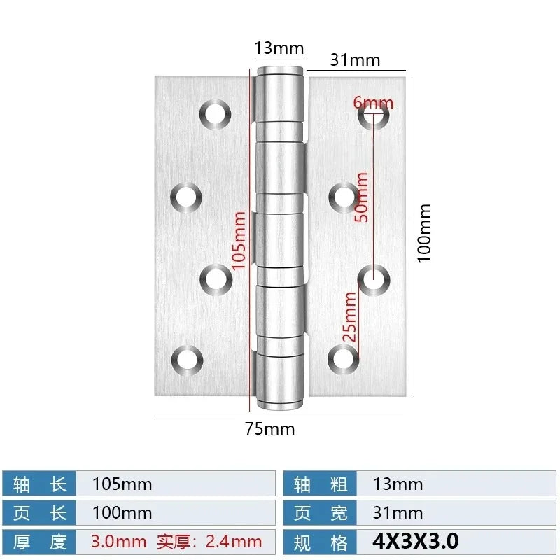 Stainless Steel Silent Door Hinge 4-Inch | Heavy Duty 3mm Thick Bearing Furniture Hardware