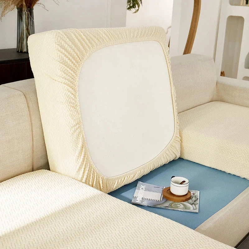 Jacquard Elastic Sofa Slipcover | Twill Pattern Furniture Protector for Living Room