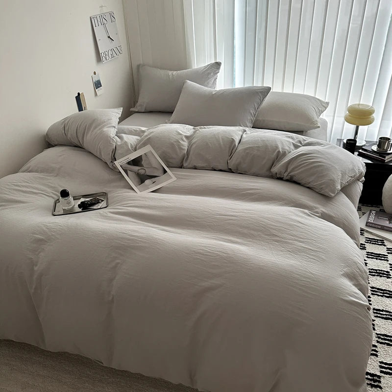 Solid Cotton Bed Linen Bedding Set | Duvet Cover, Sheet & Pillowcase King Queen Twin