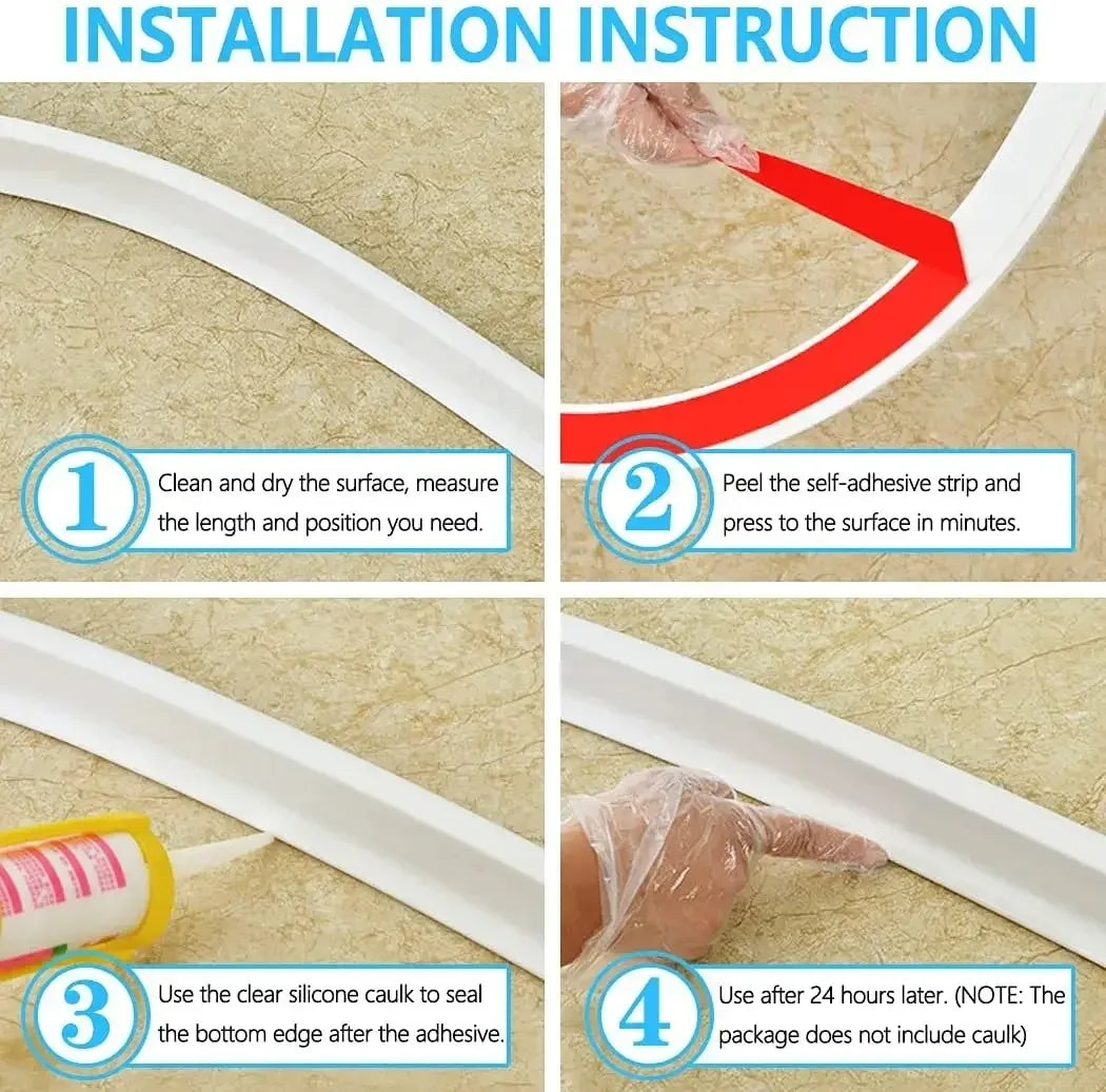 Silicone Bendable Water Retaining Strip | Shower Barrier for Bathroom & Kitchen