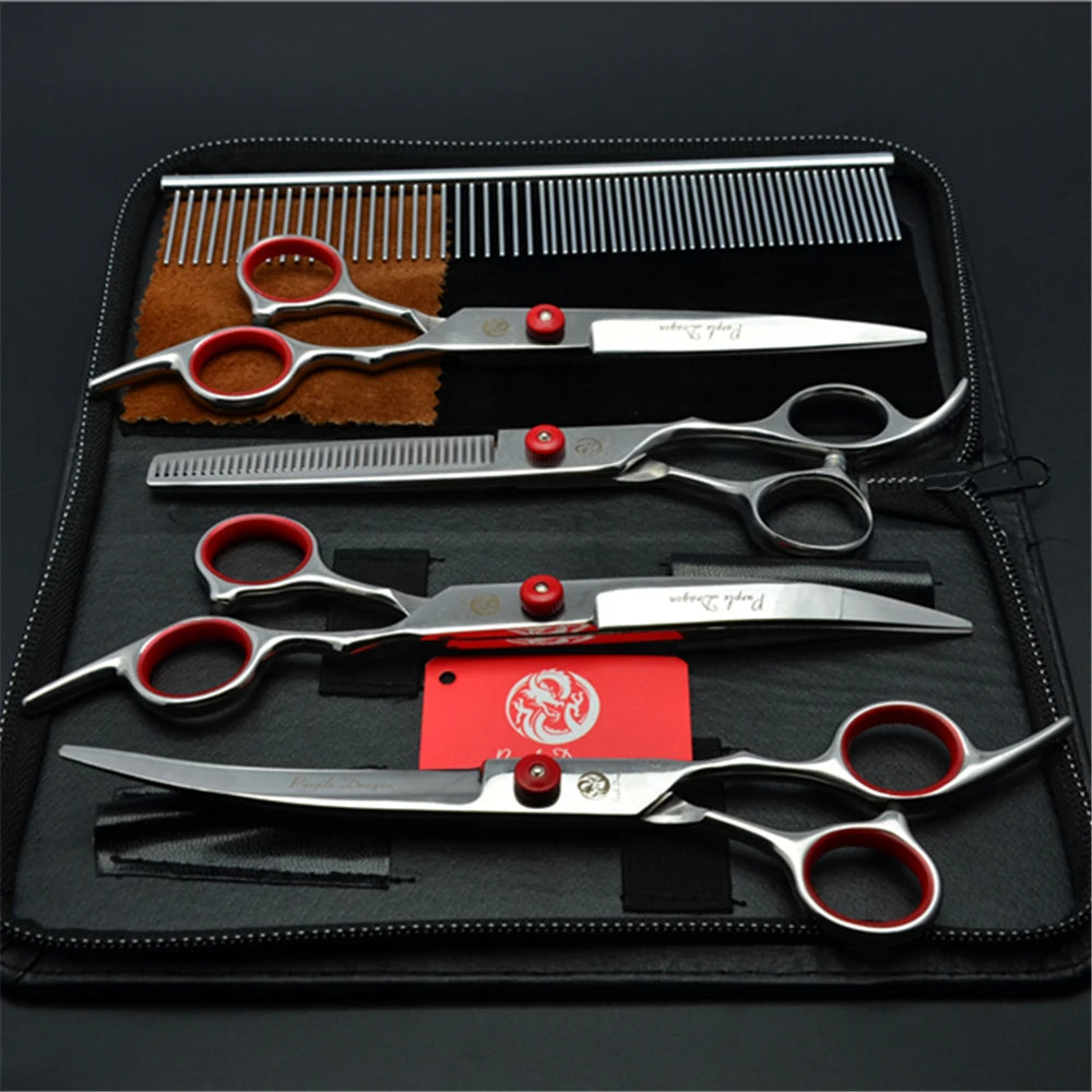 Stainless Steel Dog Grooming Scissors Set | Cutting, Thinning & Curved Shears