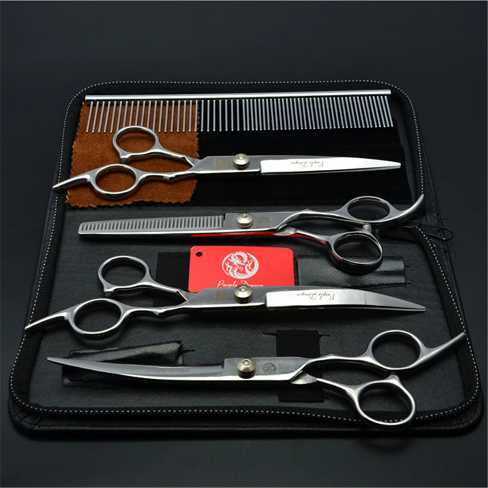 Stainless Steel Dog Grooming Scissors Set | Cutting, Thinning & Curved Shears