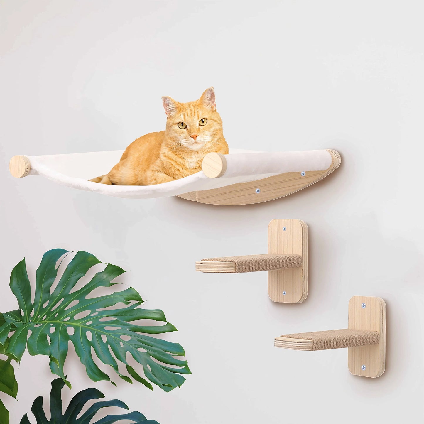 Wall Mounted Wooden Cat Tree Climbing Shelf | Sisal Rope Claw Grinding Indoor Furniture