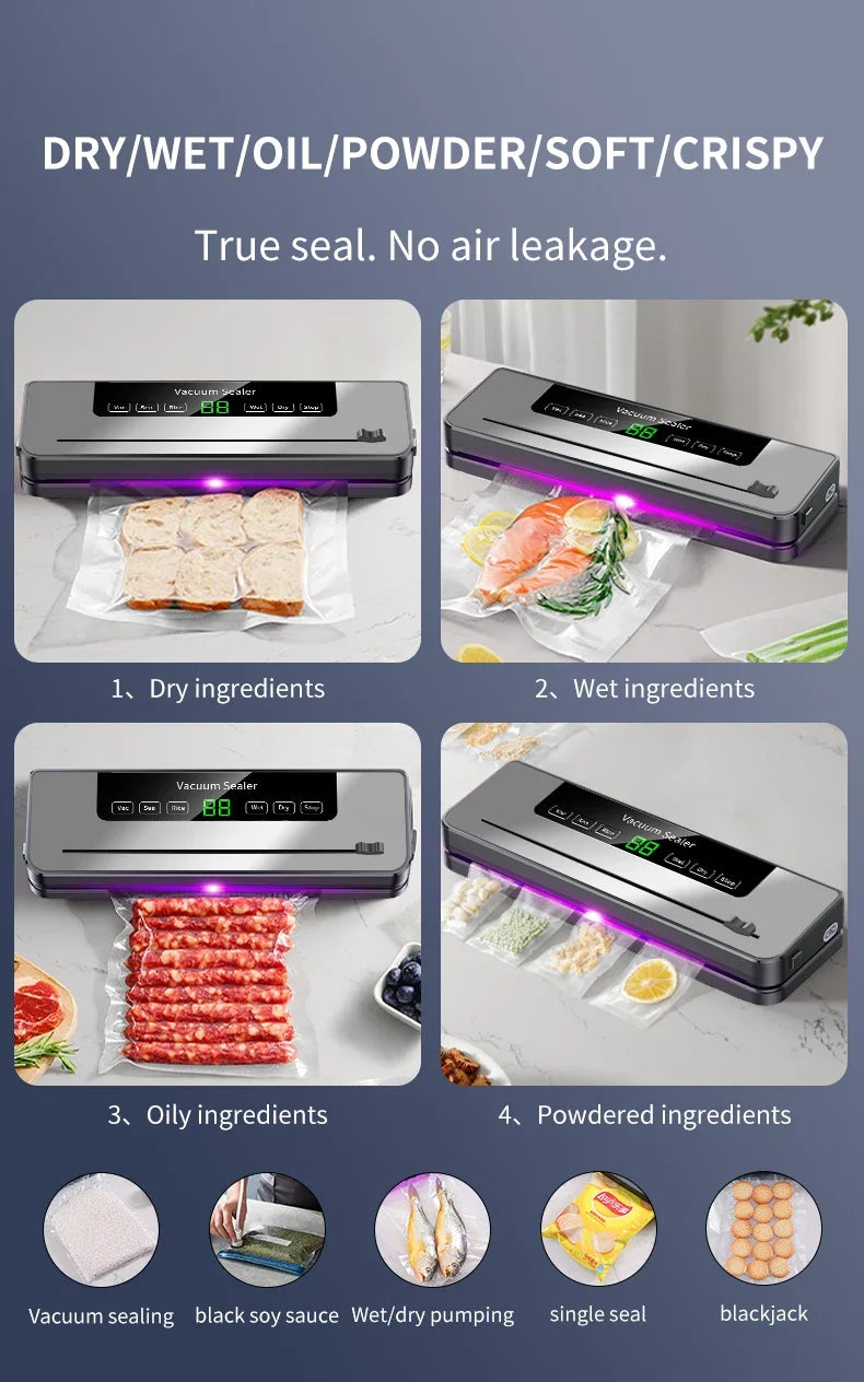 Food Vacuum Sealer Machine with UV & Built-in Cutter | Dry & Wet Kitchen Food Storage