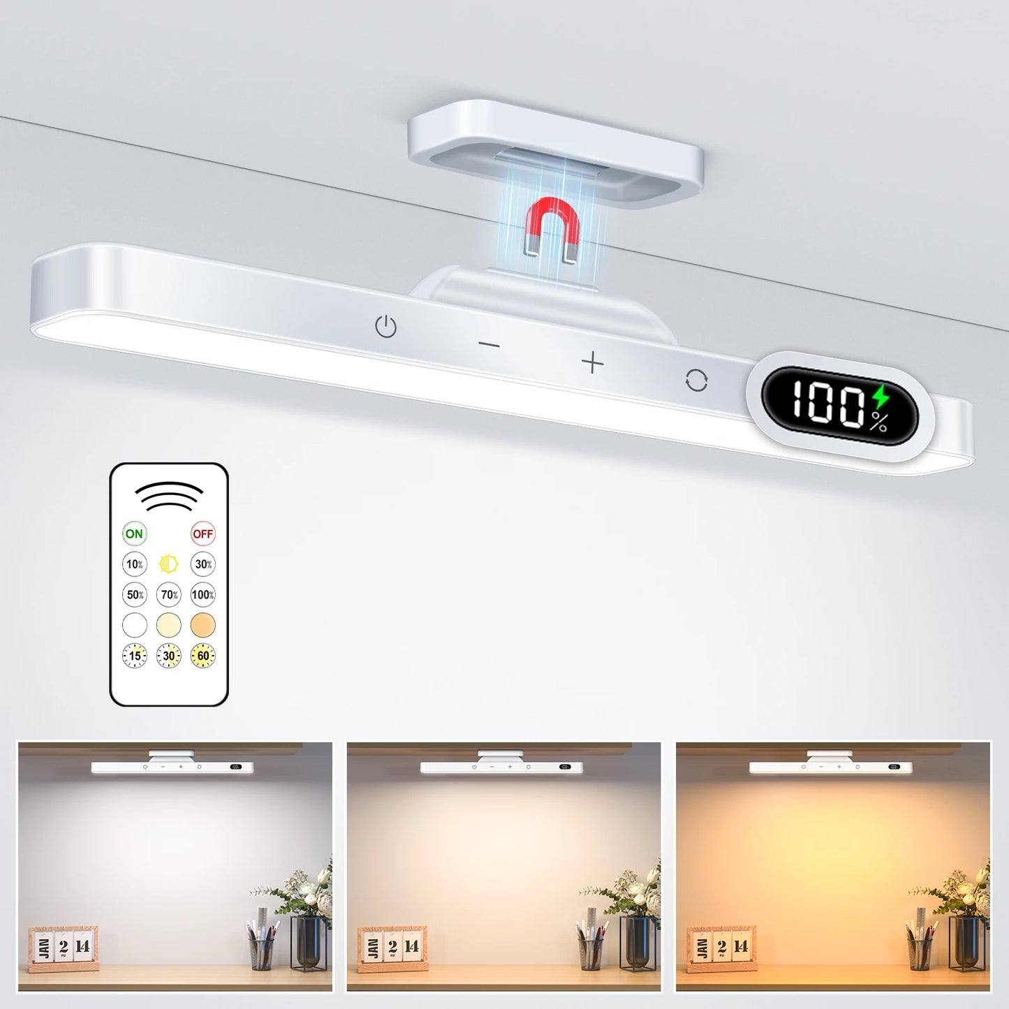 5W Dimmable 3-Color Rechargeable Makeup Night Light | Under Cabinet Closet & Desk Lamp