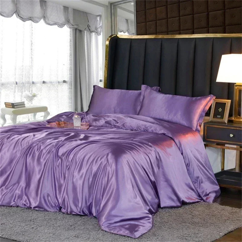 Natural Mulberry Silk Bedding Set | Luxury Satin Duvet Cover & Sheets King Queen