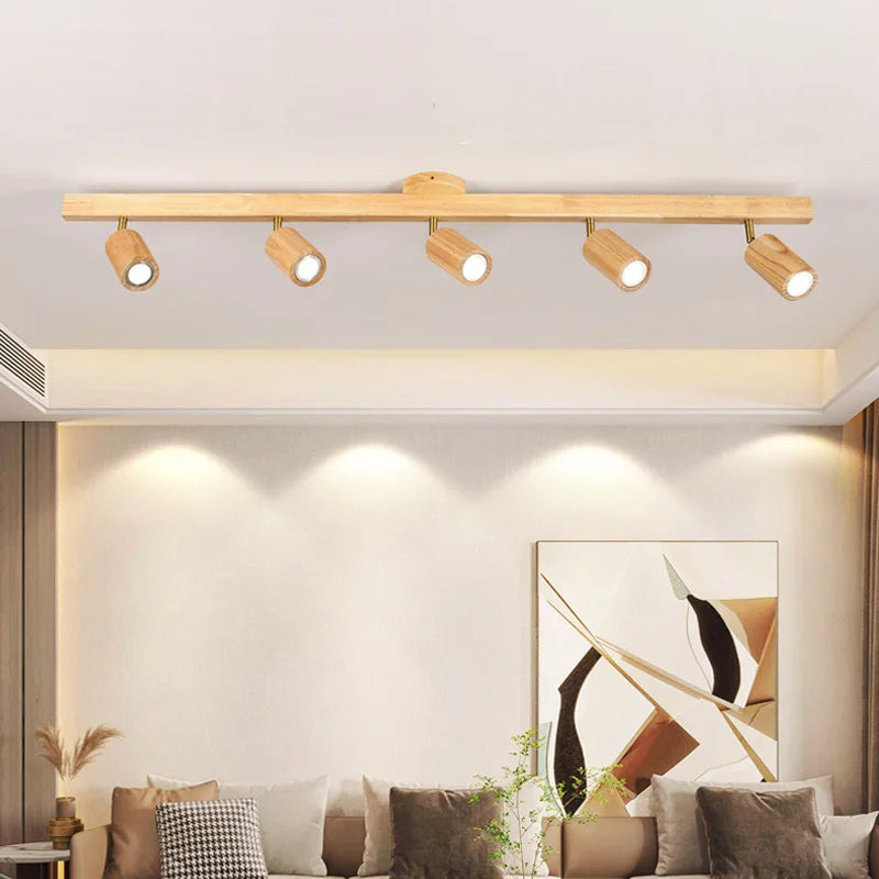 Japanese Wood Chandelier Spotlight | Adjustable Indoor Hallway & Living Room Light
