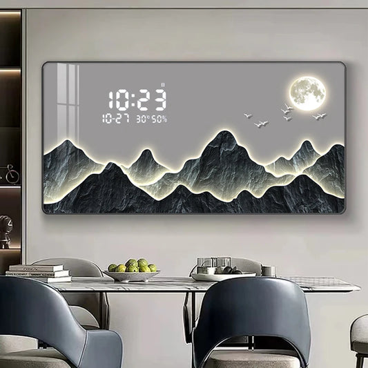 Modern Luxury Digital Wall Clock | Silent Perpetual Calendar for Living & Dining Room