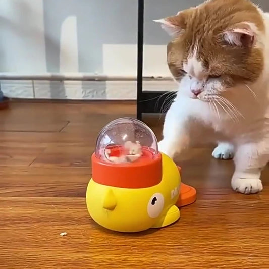 Cat Teaser Stick & Treat Dispenser Toy | Freeze-Dried Duck Launcher for Kittens