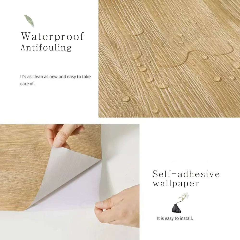 PVC Self-Adhesive Waterproof Wallpaper Roll | Wood Grain Vinyl Sticker for Home Decor