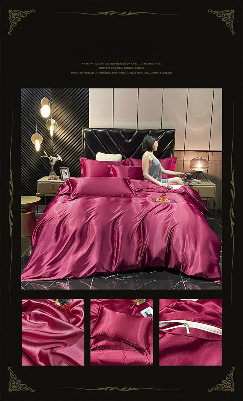Natural Mulberry Silk Bedding Set | Luxury Satin Duvet Cover & Sheets King Queen