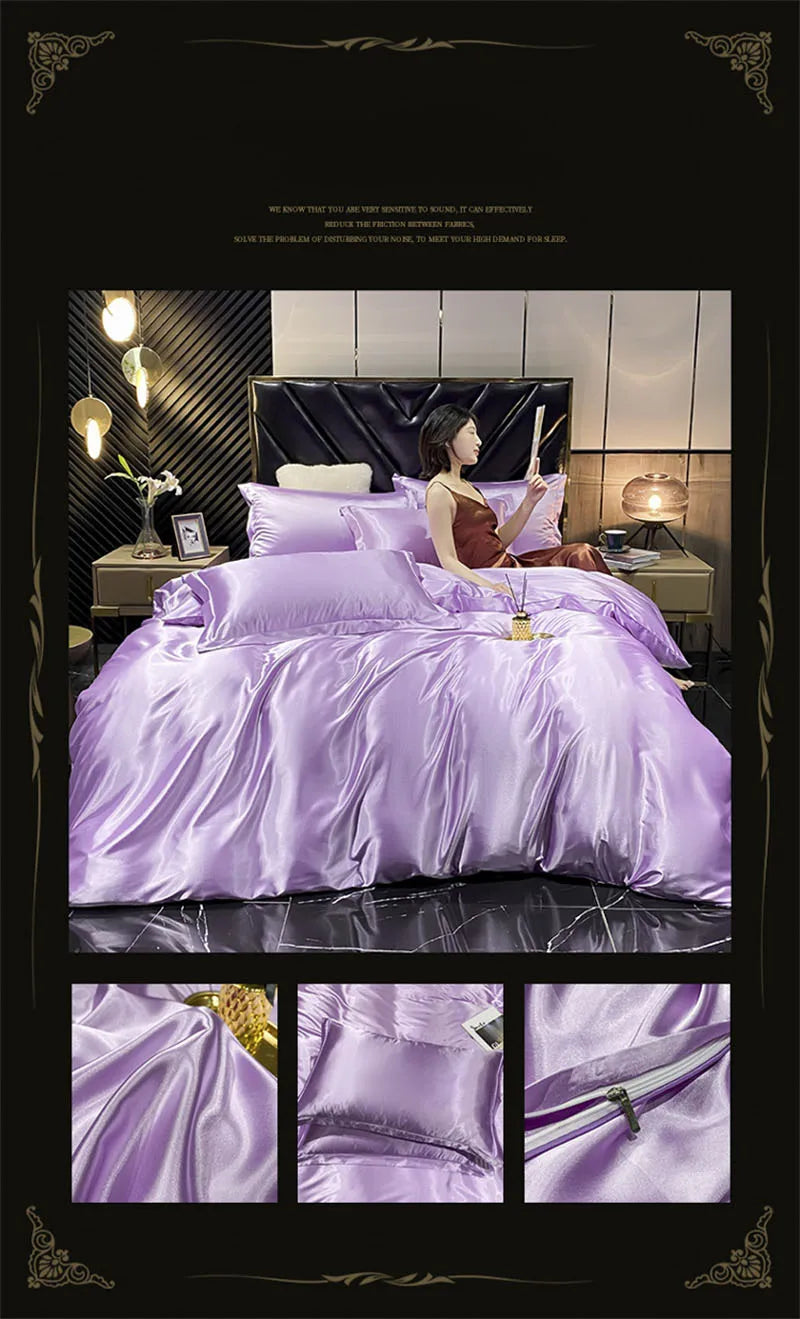 Natural Mulberry Silk Bedding Set | Luxury Satin Duvet Cover & Sheets King Queen