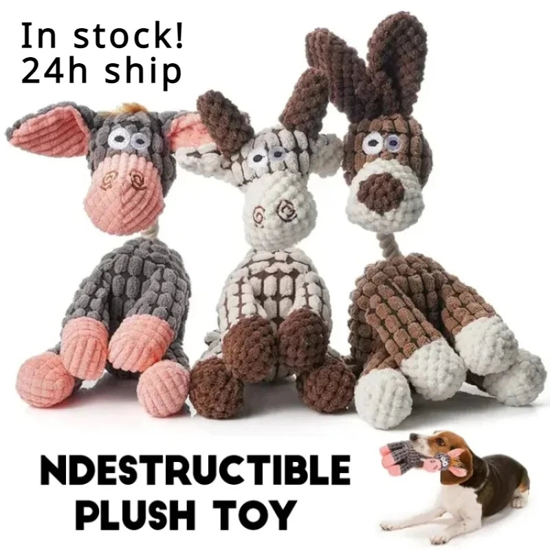 Plush Squeaky Donkey Dog Chew Toy | Interactive Teething Toy for Small Dogs