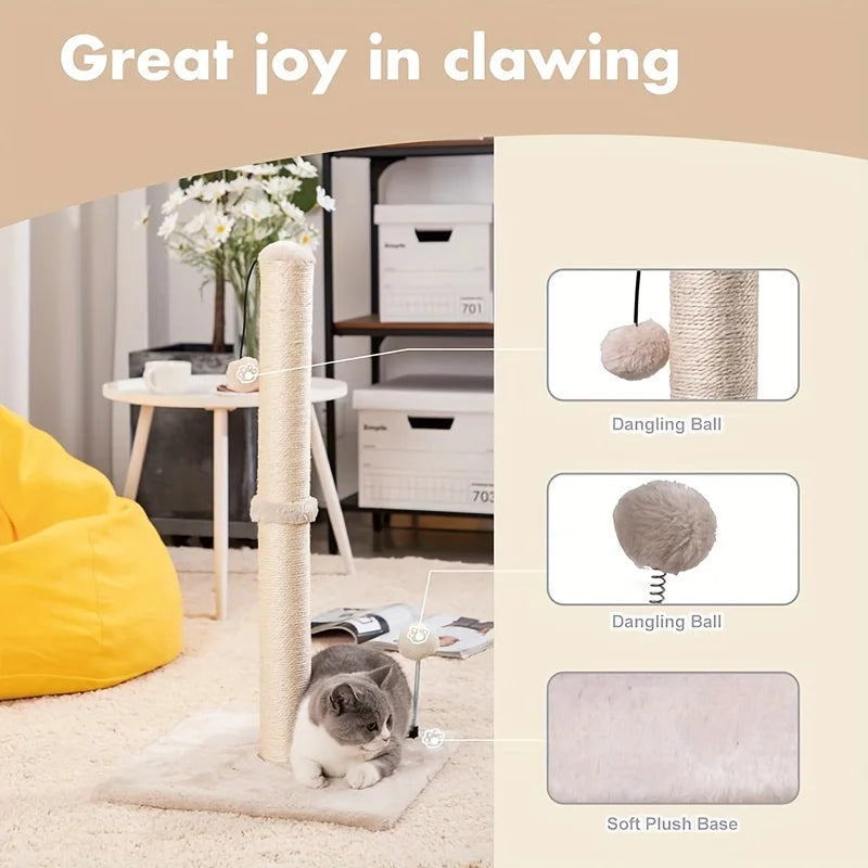 34-Inch Sisal Cat Scratching Post | Indoor Tree with Hanging Ball for Adult Cats