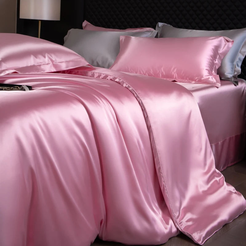 Natural Mulberry Silk Bedding Set | Luxury Satin Duvet Cover & Sheets King Queen