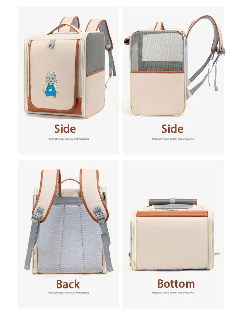 Fashionable Pet Backpack Carrier | Spacious & Breathable Bag for Cats & Dogs