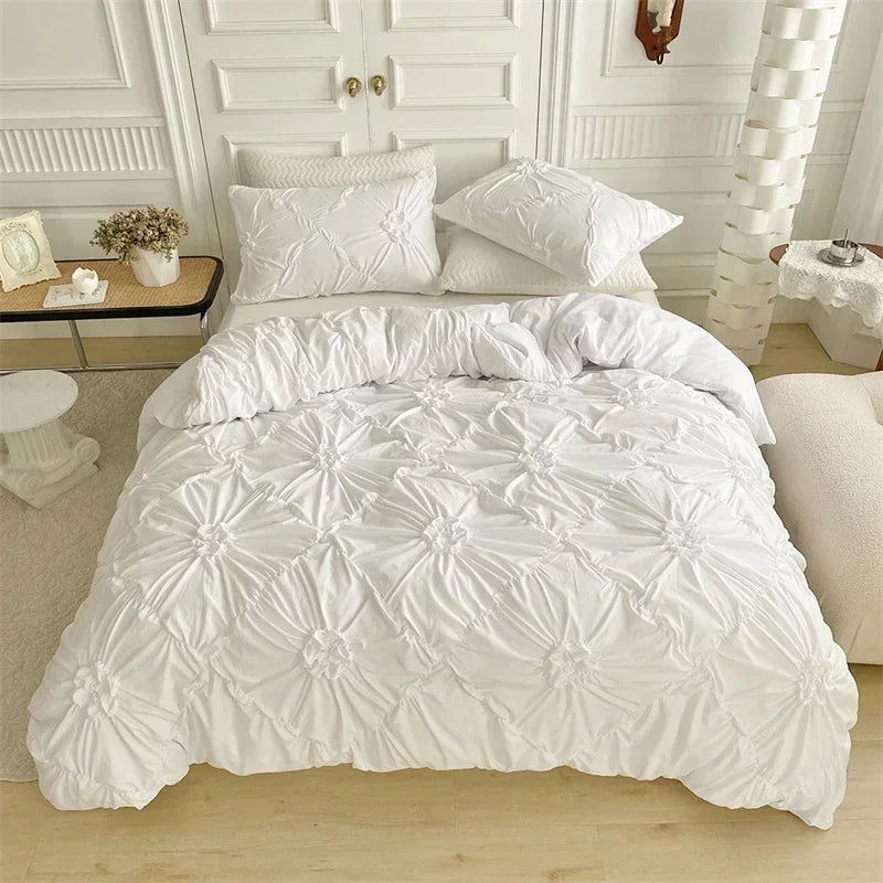 3D Twist Flower Pinch Pleated Bedding Set | Luxury Duvet Cover Queen & Double Size