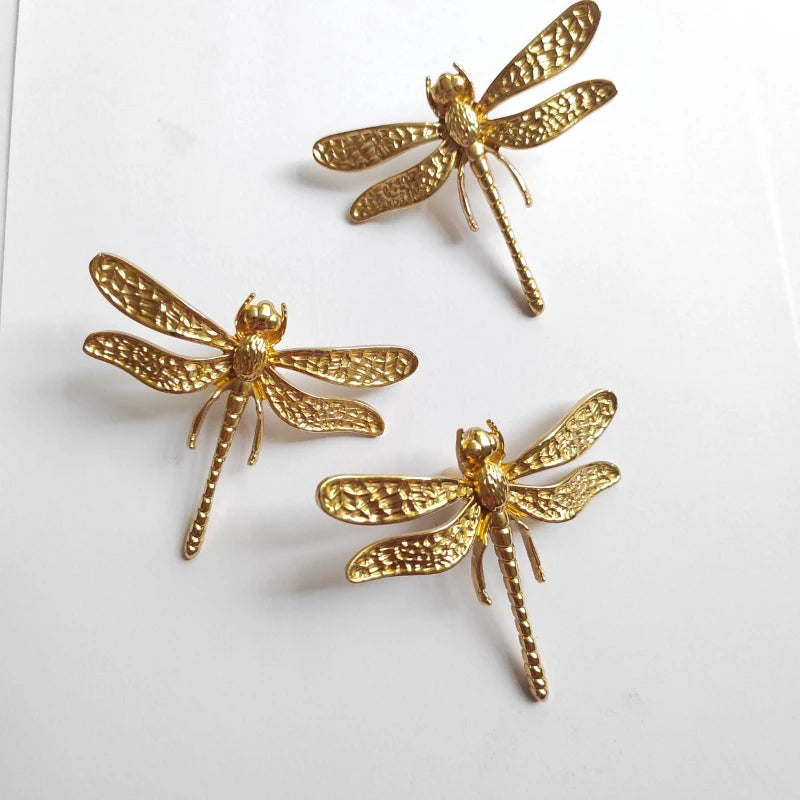 Nordic Gold Dragonfly Brass Cabinet Pull | Luxury Single Hole Kitchen Drawer Handle