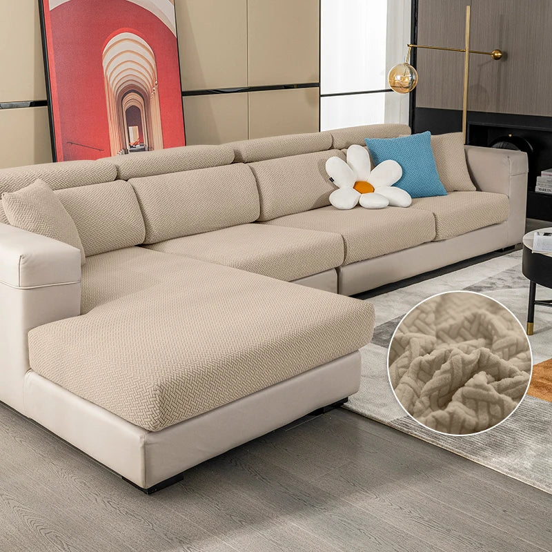 Jacquard Elastic Sofa Slipcover | Twill Pattern Furniture Protector for Living Room