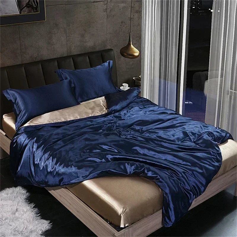 Natural Mulberry Silk Bedding Set | Luxury Satin Duvet Cover & Sheets King Queen