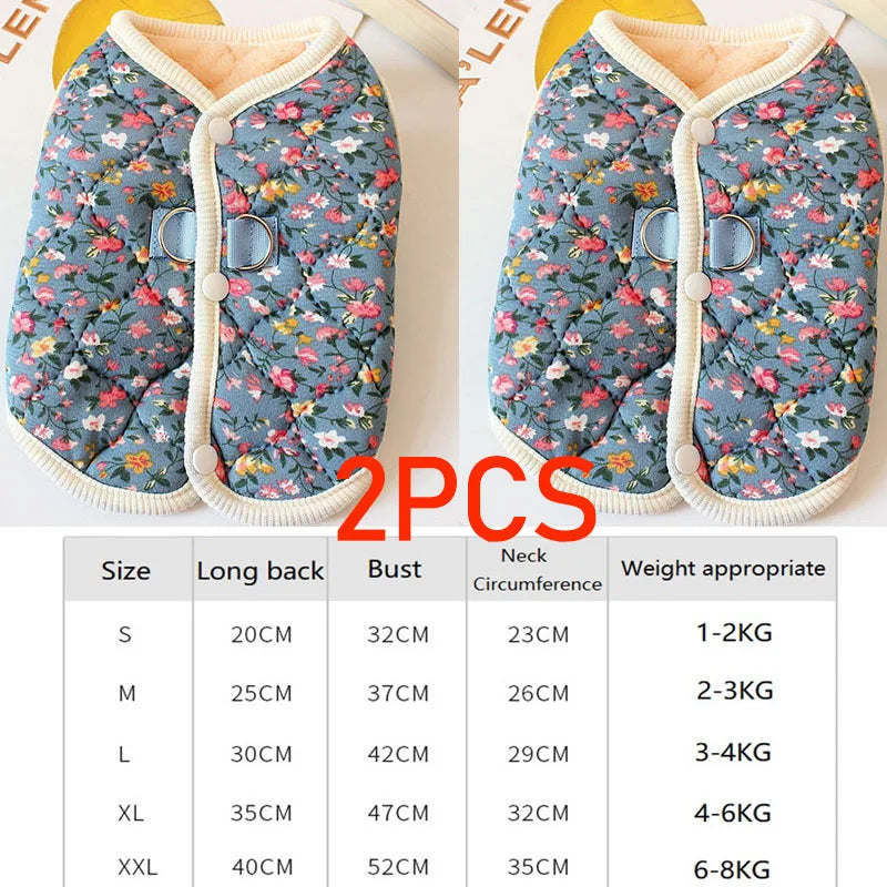 Floral Fleece Dog Vest Jacket | Luxury Winter Coat for Small Dogs