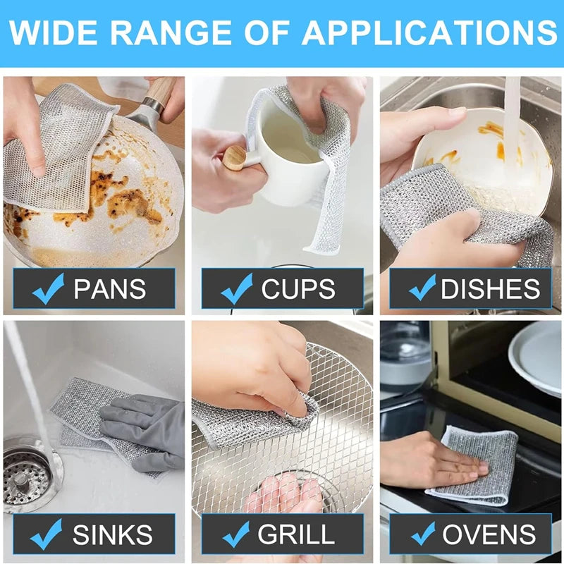 Magic Double-Sided Steel Wire Cleaning Cloth | Thickened Kitchen Dish & Pot Washing Rag