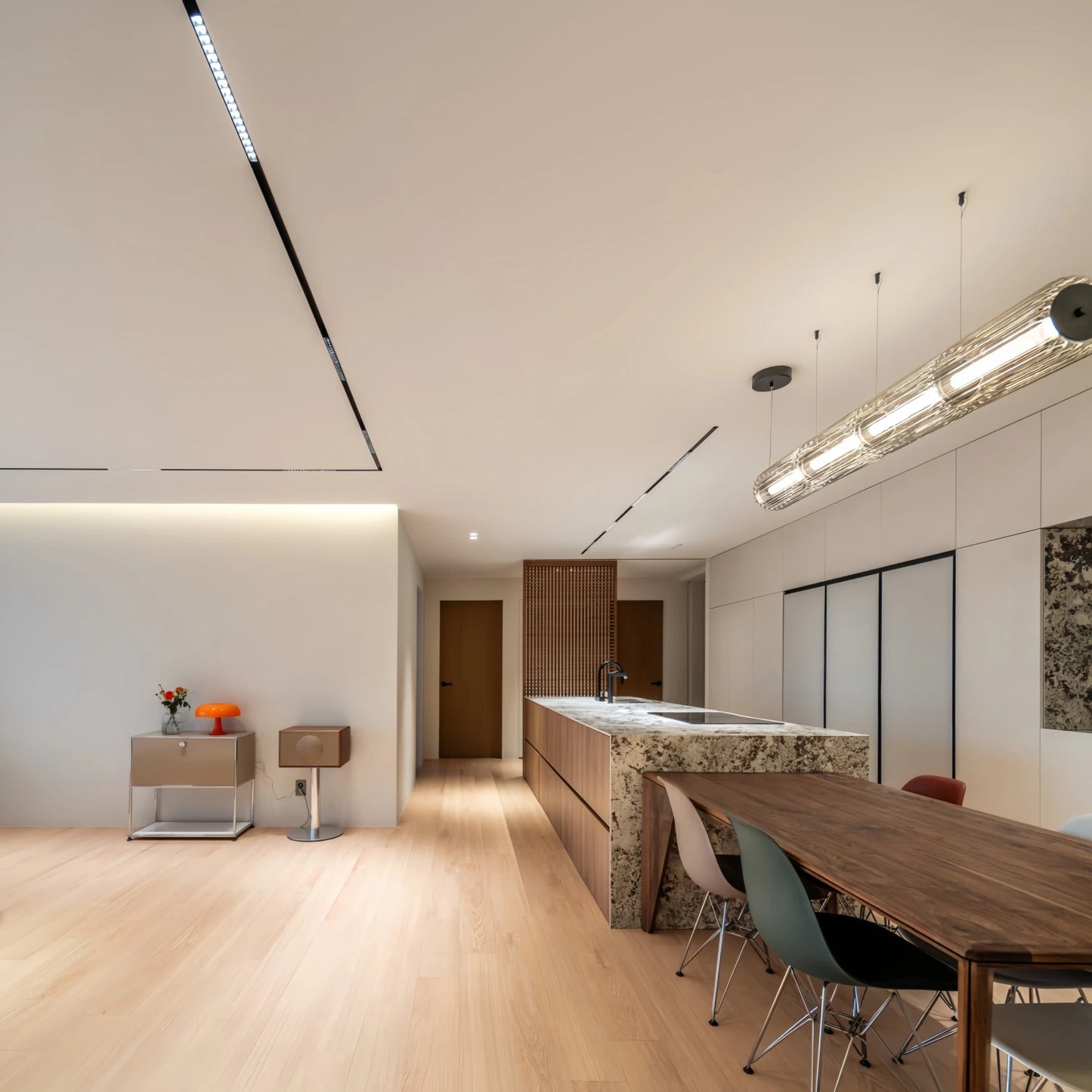 Nordic LED Pendant Light Smoke Gray Glass | Long Stripe Hanging Lamp for Dining Room