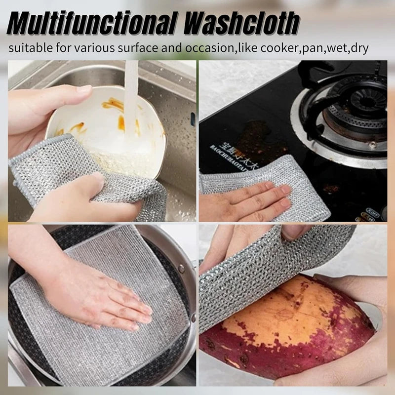 Magic Double-Sided Steel Wire Cleaning Cloth | Thickened Kitchen Dish & Pot Washing Rag