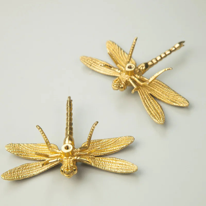 Nordic Gold Dragonfly Brass Cabinet Pull | Luxury Single Hole Kitchen Drawer Handle
