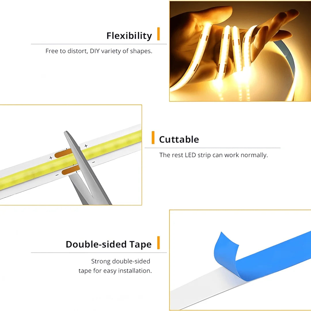 USB LED COB Light Strip with Touch Dimmer | Flexible Indoor TV & Wall Backlight
