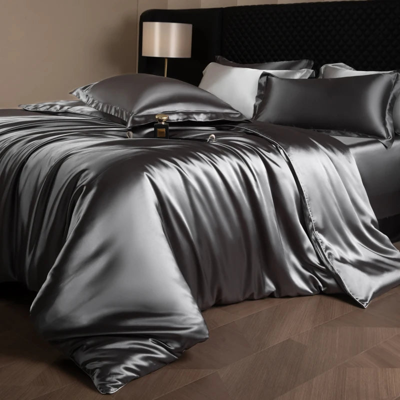 Silk Rayon Luxury Bedding Set | Duvet Cover, Fitted Sheet & Pillowcases King Queen Twin