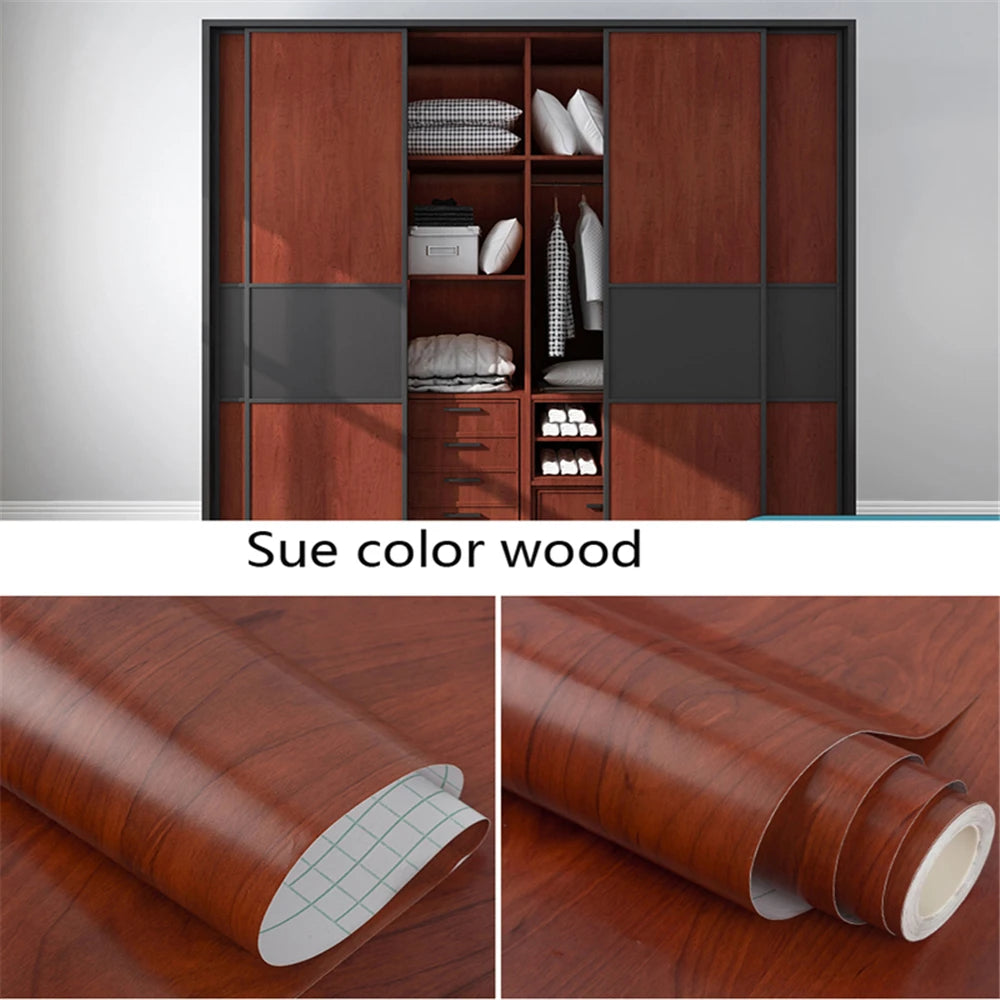 PVC Self-Adhesive Waterproof Wallpaper Roll | Wood Grain Vinyl Sticker for Home Decor