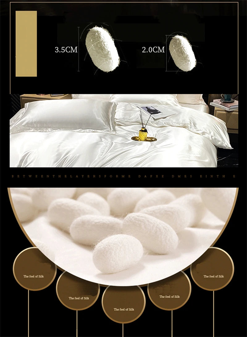 Natural Mulberry Silk Bedding Set | Luxury Satin Duvet Cover & Sheets King Queen