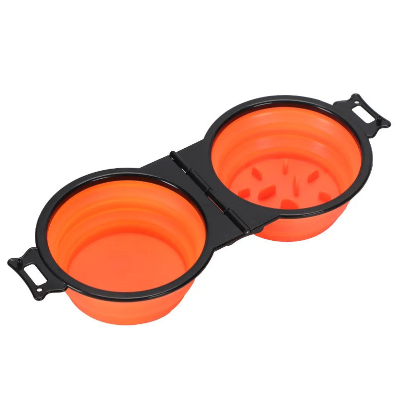 Foldable 2-in-1 Dog Dual Bowl | Portable Outdoor Travel Food & Water Feeder