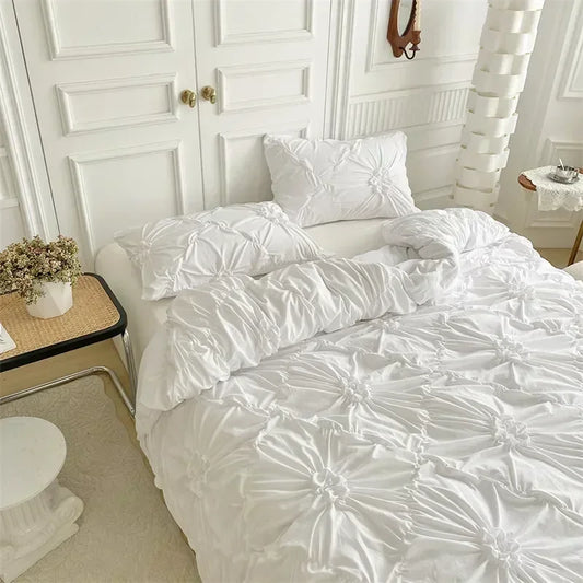 3D Twist Flower Pinch Pleated Bedding Set | Luxury Duvet Cover Queen & Double Size