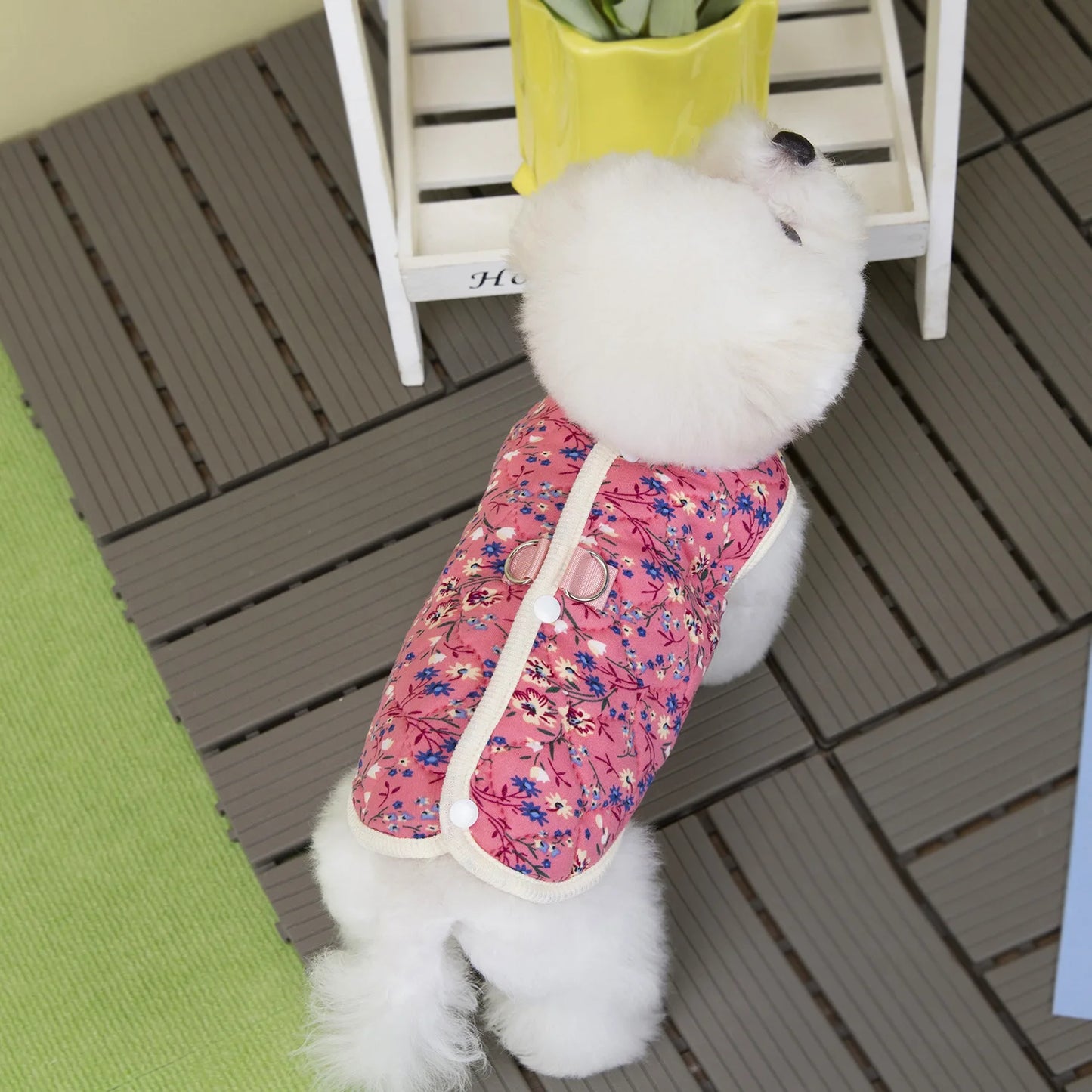 Floral Fleece Dog Vest Jacket | Luxury Winter Coat for Small Dogs