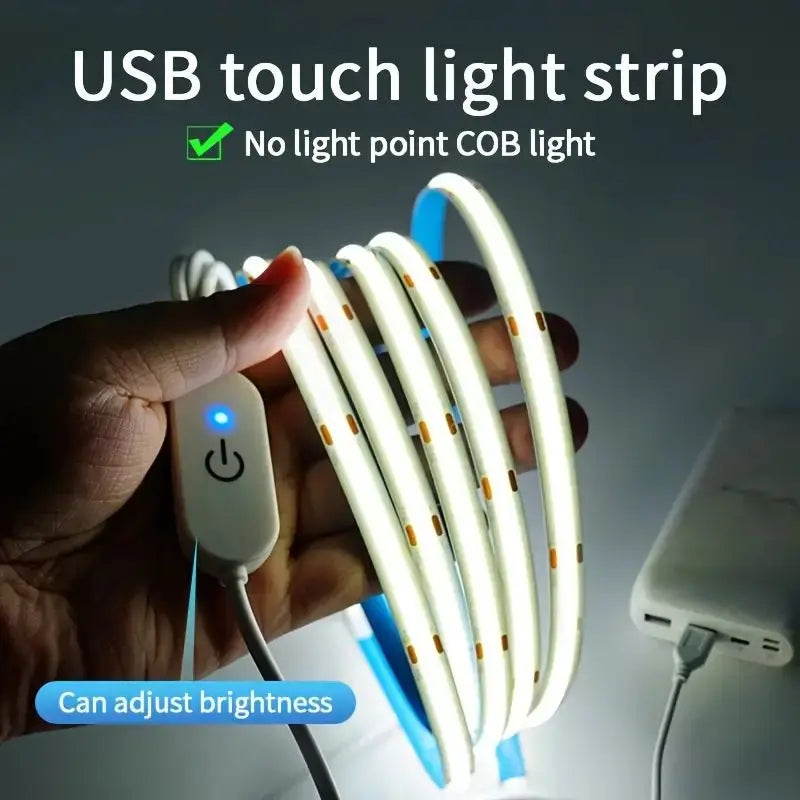 USB LED COB Light Strip with Touch Dimmer | Flexible Indoor TV & Wall Backlight