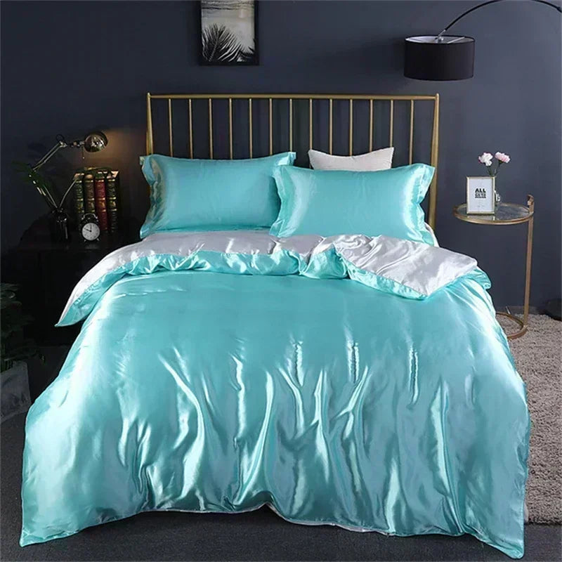 Natural Mulberry Silk Bedding Set | Luxury Satin Duvet Cover & Sheets King Queen