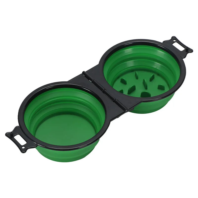Foldable 2-in-1 Dog Dual Bowl | Portable Outdoor Travel Food & Water Feeder