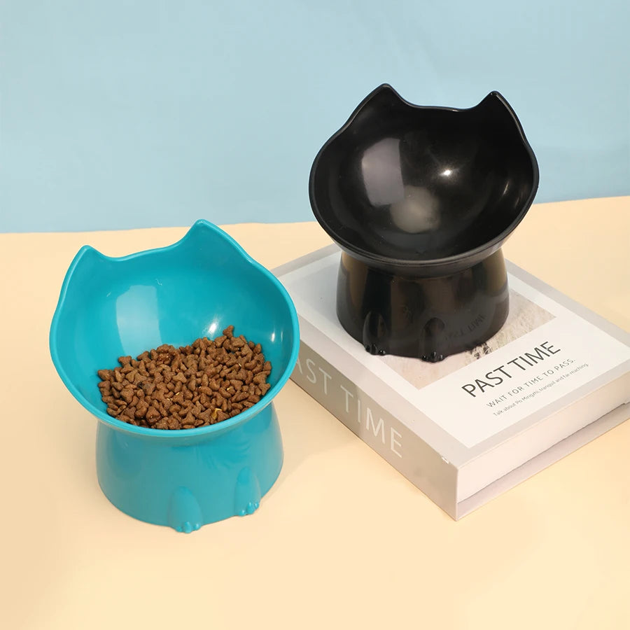 Elevated Anti-Tip Cat Bowl | Raised Tilted Feeding Dish for Neck Protection