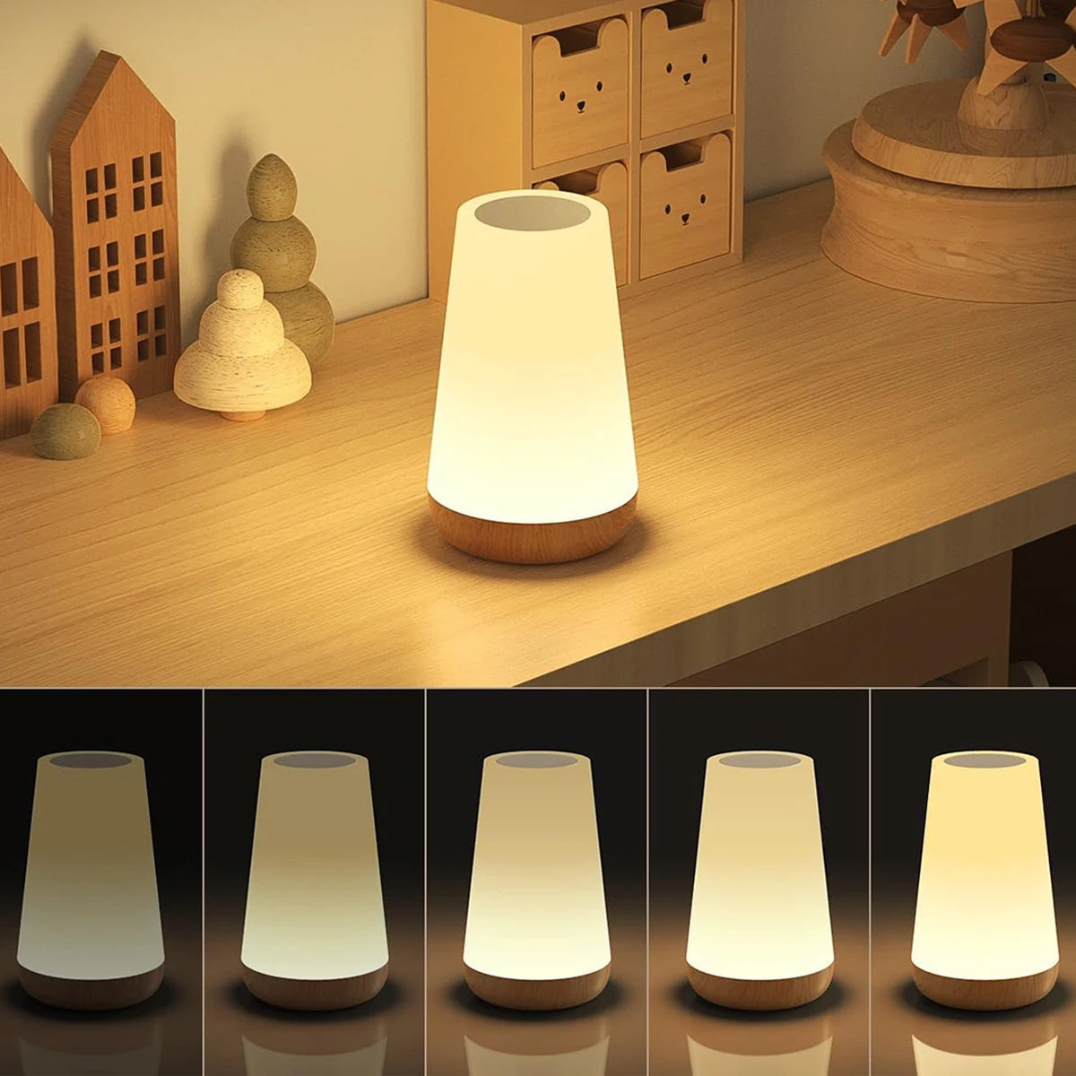 RGB 13-Color LED Night Light | Rechargeable Touch & Remote Dimmable Bedside Lamp