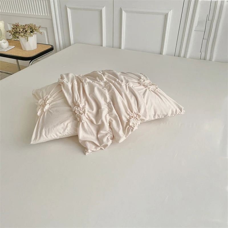 3D Twist Flower Pinch Pleated Bedding Set | Luxury Duvet Cover Queen & Double Size