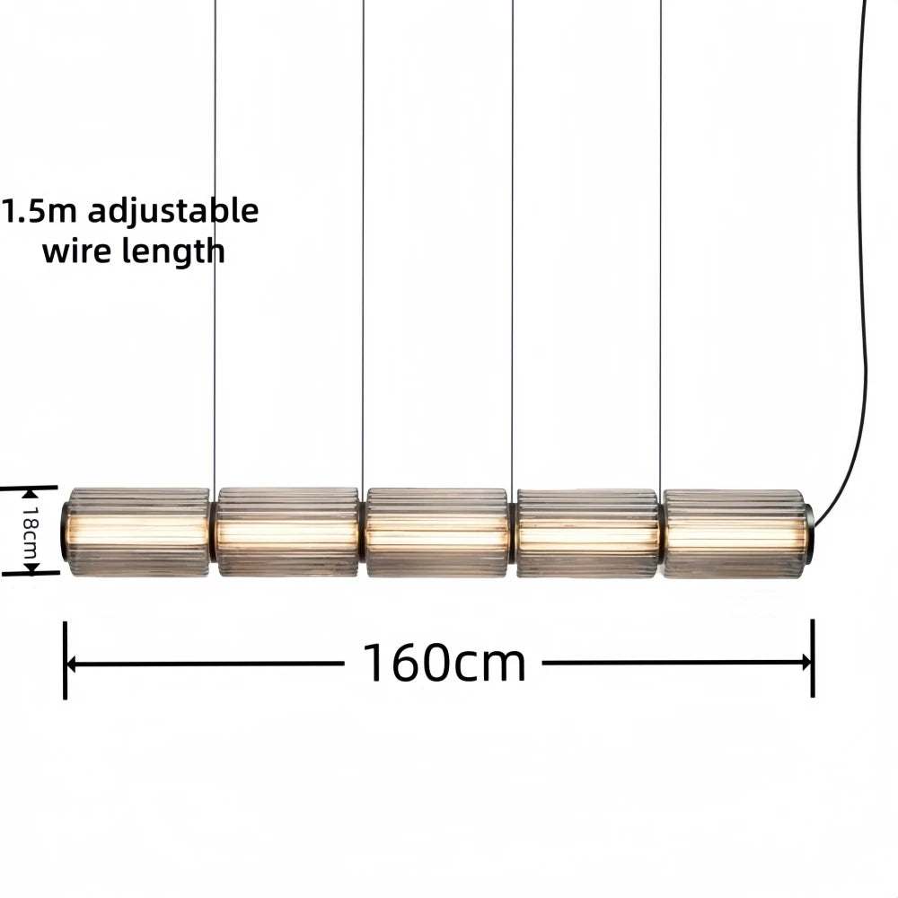 Nordic LED Pendant Light Smoke Gray Glass | Long Stripe Hanging Lamp for Dining Room