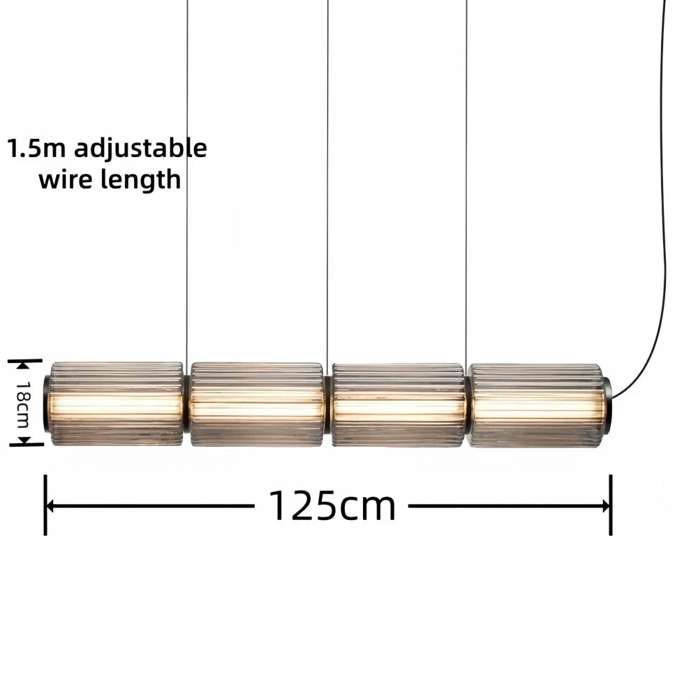Nordic LED Pendant Light Smoke Gray Glass | Long Stripe Hanging Lamp for Dining Room