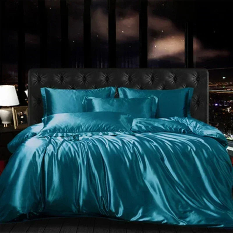 Natural Mulberry Silk Bedding Set | Luxury Satin Duvet Cover & Sheets King Queen