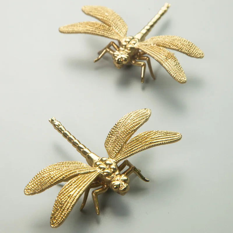 Nordic Gold Dragonfly Brass Cabinet Pull | Luxury Single Hole Kitchen Drawer Handle