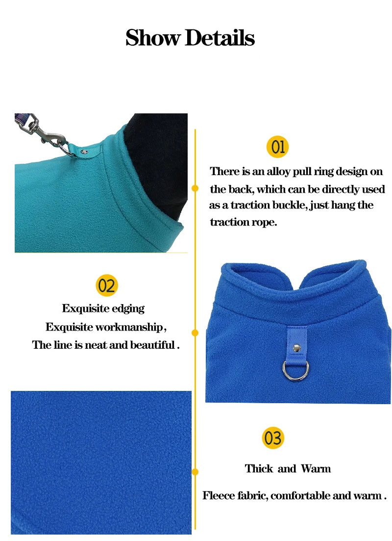 Warm Fleece Dog Jacket Vest with D-Ring